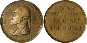 1790 Manly Medal. Original Dies. Musante GW-10, Baker-61B. Brass. Specimen-58 (PCGS).

47.5 mm. 654.3 grains. Pleasing golden-olive surfaces are uni...