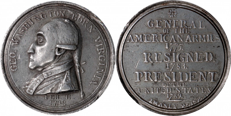 1790 Manly Medal. Original Dies. Musante GW-10, Baker-61A. White Metal. EF Detai...