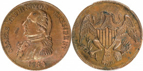 "1789" (ca. 1863) Alfred Robinson's Fantasy Washington Cent. Musante GW-16, Baker-14. Copper. MS-62 BN (PCGS).

30.9 mm. 272.4 grains. Mottled surfa...