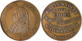 "1792" (ca. 1860) William Idler Store Card. Musante GW-28, Baker-544A, Miller-Pa 211. Copper. MS-62 BN (PCGS).

33.8 mm. 210.7 grains. Light olive-b...