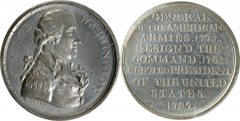 "1789" (ca. 1792) Twigg Medal. Musante GW-38, Baker-65. White Metal. AU-58 (PCGS...