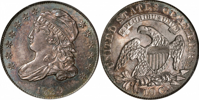1829 Capped Bust Dime. JR-12. Rarity-3. Medium 10 C. MS-64 (PCGS). OGH.

This ...