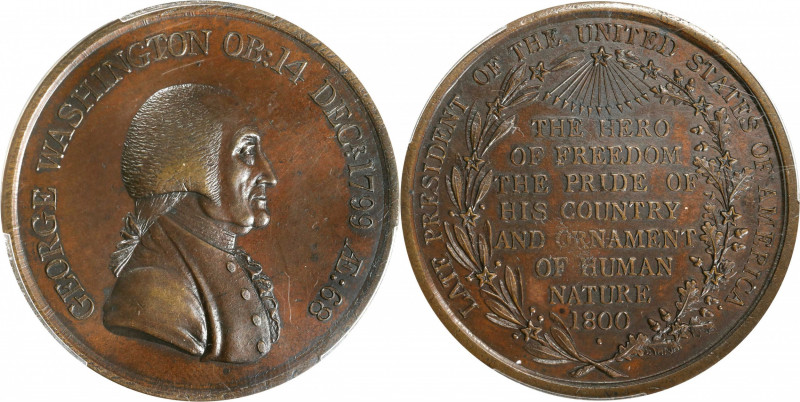 1800 Hero of Freedom Medal. Musante GW-81, Baker-79B. Copper. MS-62 BN (PCGS).
...