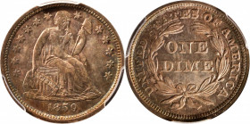 1859 Liberty Seated Dime. MS-65 (PCGS).

A boldly and vividly toned Gem that would make a fitting addition to an advanced type set or specialized Li...