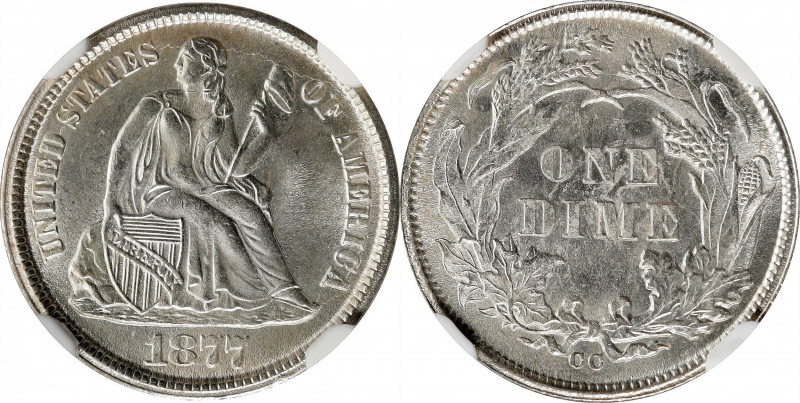 1877-CC Liberty Seated Dime. Type II Reverse. Fortin-109. Rarity-4. Repunched Da...