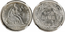 1877-CC Liberty Seated Dime. Type II Reverse. Fortin-109. Rarity-4. Repunched Date. MS-64+ (NGC). CAC.

Intense satin-white luster flows over smartl...