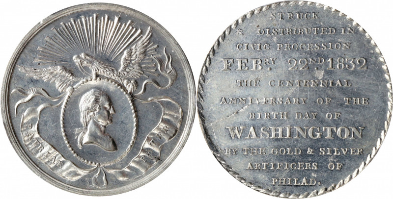 "1832" (ca. 1858) Civic Procession Medal. Second Restrike. Musante GW-130-R2, Ba...