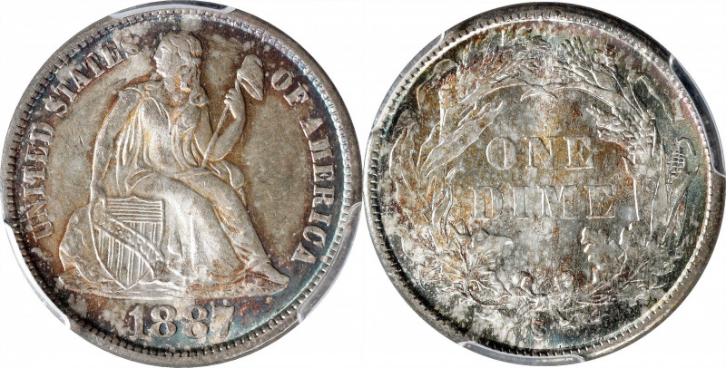 1887-S Liberty Seated Dime. MS-66 (PCGS).

Peripherally toned in iridescent po...