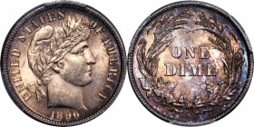 1896-S Barber Dime. MS-64 (PCGS). CAC.

A blend of russet, gold and purple iridescence bathes both the obverse and reverse of this chisel-sharp spec...
