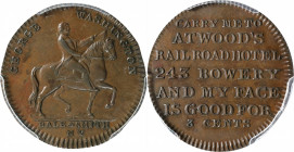Undated (ca. 1838) Atwood's Railroad Hotel Token. Musante GW-152, Baker-510A. Copper. MS-63 BN (PCGS).

25.5 mm. 68.6 grains. Glossy and fairly unif...