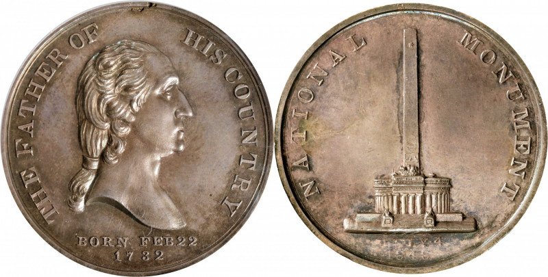 1848 Washington National Monument Medal. Musante GW-178, Baker-320A. Silver. MS-...