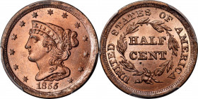 1855 Braided Hair Half Cent. C-1, the only known dies. Rarity-1. MS-66 RD (PCGS).

High grade type collectors and advanced half cent enthusiasts tak...