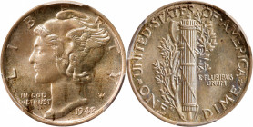 1942/1 Mercury Dime. FS-101. MS-64 (PCGS).

One of the most in demand overdates of the century and highly collected since its discovery and wide pub...