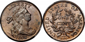1802 Draped Bust Cent. S-236. Rarity-1. MS-64 BN (PCGS). CAC.

An exciting offering for advanced early copper variety enthusiasts, this is one of th...