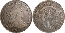1804 Draped Bust Quarter. B-1. Rarity-3. Fine-12 (PCGS). OGH.

Attractive circulated preservation for this key date entry in the early quarter dolla...