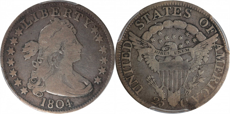 1804 Draped Bust Quarter. B-1. Rarity-3. VG-10 (PCGS).

Pleasing for a circula...