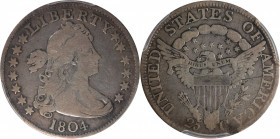 1804 Draped Bust Quarter. B-1. Rarity-3. VG-10 (PCGS).

Pleasing for a circulated example of this key date, with smooth wear on the high points and ...
