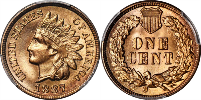 1887 Indian Cent. MS-66+ RD (PCGS). CAC.

Vivid rose-red color is seen on both...
