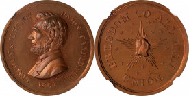 1864 Abraham Lincoln / Freedom to All Men Medal. Musante GW-719, Baker-383A, Cunningham 3-060C, King-77, DeWitt-AL 1864-5. Copper. MS-65 RBL (NGC).
...
