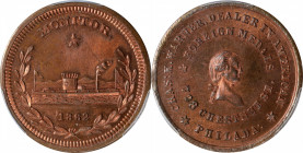 "1862" (ca. 1864) Charles K. Warner Store Card. The Monitor. Musante GW-741, Baker-583Y. Copper. MS-65 RB (PCGS).

27.8 mm. Considerable original re...