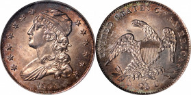 1835 Capped Bust Quarter. B-7. Rarity-2. MS-64 (PCGS).

A satiny and overall smooth-looking example dressed in pretty iridescent toning of champagne...