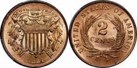 1864 Two-Cent Piece. FS-401. Small Motto. MS-66 RD (PCGS).

This coin offers amazing quality and eye appeal for this key hub type from the first yea...
