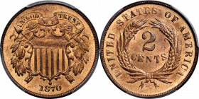 1870 Two-Cent Piece. MS-66 RD (PCGS).

The first two-cent issue with a circulation strike delivery of fewer than 1 million coins, the 1870 is a scar...