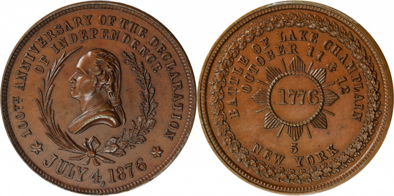 1876 Lovett's Battle Series Medal -- No. 5, Lake Champlain. Second Obverse. Musa...
