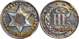 1869/'8' Silver Three-Cent Piece. Breen-2960. Proof-65 (PCGS).

Featuring incredible quality and eye appeal for the issue, this intriguing coin is f...