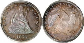 1873 Liberty Seated Quarter. No Arrows. Proof-65 (PCGS). CAC.

A richly original, attractively toned specimen from an important transitional year in...