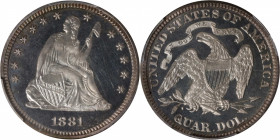 1881 Liberty Seated Quarter. Proof-65 Deep Cameo (PCGS).

Dazzling Gem surfaces are minimally toned around the peripheries, brilliant elsewhere, wit...