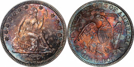 1883 Liberty Seated Quarter. MS-66 (PCGS). CAC.

Wonderfully original surfaces are dressed in a bold array of vivid rose-apricot and cobalt blue ton...