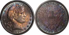 1893-S Barber Quarter. MS-66+ (PCGS).

A dazzling array of vivid multicolored toning provides exceptional eye appeal for this impressive Barber quar...