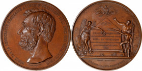 1865 French Tribute Medal to Abraham Lincoln. By F. Magniadas. Cunningham 9-010Bz, King-245. Bronze. Choice Mint State.

83 mm. Beautiful autumn-bro...