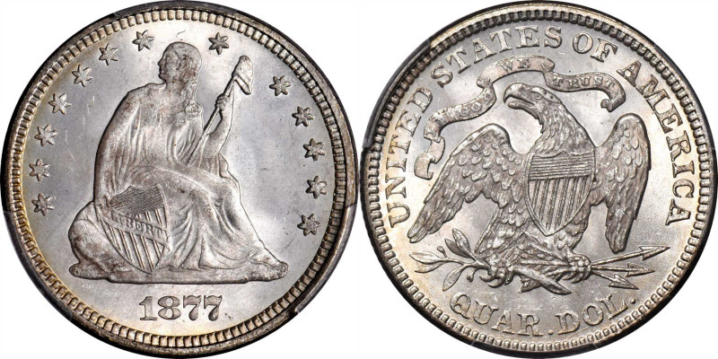 1877 Liberty Seated Quarter. MS-67 (PCGS). CAC.

Offered is a remarkable condi...