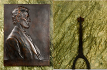 1907 Lincoln Birth Centennial Plaque. By Victor David Brenner. Cunningham 24-060Bz, King-1146. Bronze, Cast. About Uncirculated.

180 mm x 239 mm. M...