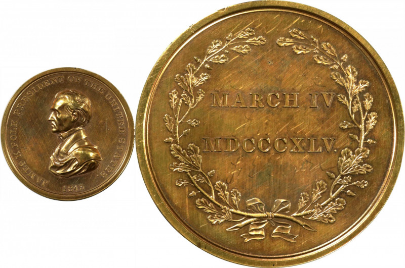 1845 James K. Polk Presidential Medal. By John Gadsby Chapman. Julian PR-9. Gilt...