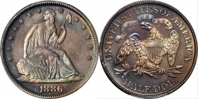 1886 Liberty Seated Half Dollar. Proof-67+ (PCGS). CAC.

This remarkable Proof 1886 half dollar is beautifully toned in a dominant blend of olive-co...