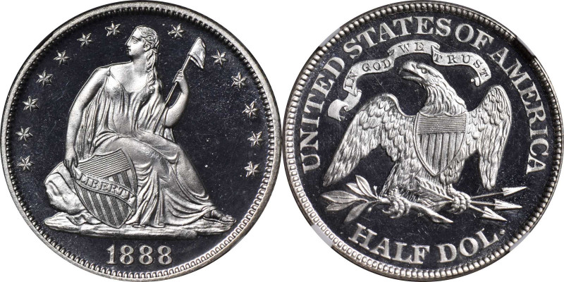 1888 Liberty Seated Half Dollar. Classic Liberty Era Label. Proof-68 Ultra Cameo...