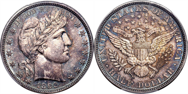 1896 Barber Half Dollar. MS-66 (PCGS).

This is an exceptional and richly tone...