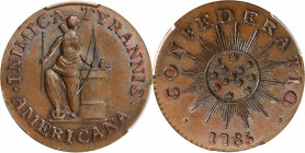 "1785" (ca. 1863) Confederatio Cent, Small Stars. By John Adams Bolen. Musante JAB-8, Kenney-3, W-14250. Copper. MS-63 BN (PCGS).

26.7 mm. 149.7 gr...