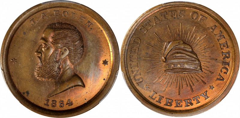 1864 John Adams Bolen Store Card with Liberty Cap. Musante JAB-9. Copper. MS-65 ...