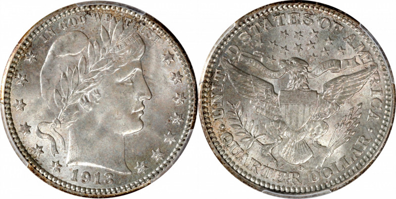 1913-D Barber Quarter. MS-67 (PCGS).

The first PCGS MS-67 that we can ever re...