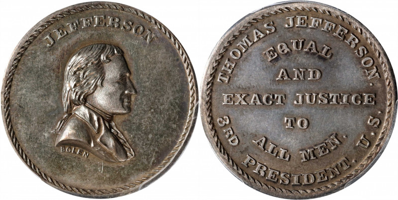 Undated (ca. 1867) Jefferson / Equal and Exact Justice for All Men Medal. By Joh...