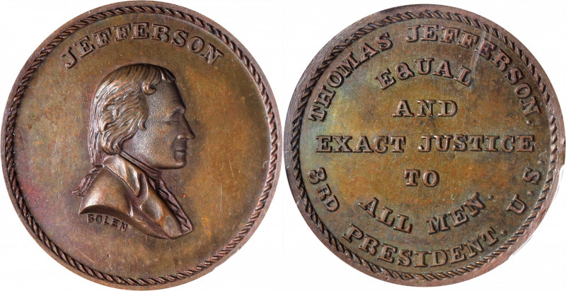 Undated (ca. 1867) Jefferson / Equal and Exact Justice for All Men Medal. By Joh...