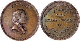Undated (ca. 1867) Jefferson / Equal and Exact Justice for All Men Medal. By John Adams Bolen. Musante JAB-26. Copper. MS-64 (PCGS).

25.1 mm. 164.4...