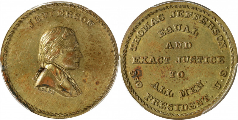 Undated (ca. 1867) Jefferson / Equal and Exact Justice for All Men Medal. By Joh...