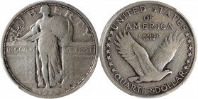 1916 Standing Liberty Quarter. Fine-15 (PCGS).

With a readily evident date and all other major design elements boldly outlined, this key date Stand...