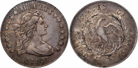1795 Draped Bust Silver Dollar. BB-51, B-14. Rarity-2. Off-Center Bust. EF-40 (PCGS).

A handsome and desirable example of this perennially popular ...
