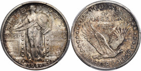 1917 Standing Liberty Quarter. Type I. MS-66 FH (PCGS).

Proponents of originality are sure to appreciate this fully struck, satiny Gem. Both sides ...